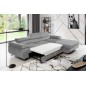 Canapé d'angle convertible ARMEL en tissu velours luxe 5 places, couleur gris, avec coffre, angle droit (vu de face) Canapé d'angle convertible ARMEL en tissu velours luxe 5 places, couleur gris, avec coffre, angle droit (vu de face)