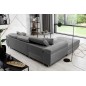 Canapé d'angle convertible ARMEL en tissu velours luxe 5 places, couleur gris, avec coffre, angle gauche (vu de face)