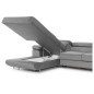 Canapé d'angle convertible ARMEL en tissu velours luxe 5 places, couleur gris, avec coffre, angle gauche (vu de face)