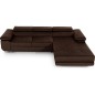 Canapé d'angle convertible ARMEL en tissu velours luxe 5 places, couleur chocolat, avec coffre, angle droit (vu de face)