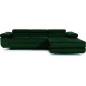 Canapé d'angle convertible ARMEL en tissu velours luxe 5 places, couleur vert foncé, avec coffre, angle droit (vu de face)