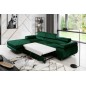Canapé d'angle convertible ARMEL en tissu velours luxe 5 places, couleur vert foncé, avec coffre, angle gauche (vu de face) Canapé d'angle convertible ARMEL en tissu velours luxe 5 places, couleur vert foncé, avec coffre, angle gauche (vu de face)