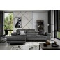 Canapé d'angle convertible ARMEL en tissu velours luxe 5 places, couleur gris anthracite, avec coffre, angle gauche (vu de face) Canapé d'angle convertible ARMEL en tissu velours luxe 5 places, couleur gris anthracite, avec coffre, angle gauche (vu de face)