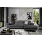 Canapé d'angle convertible ARMEL en tissu velours luxe 5 places, gris anthracite, avec coffre, angle droit (vu de face)
