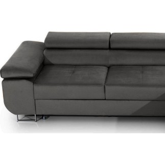Canapé d'angle convertible ARMEL en tissu velours luxe 5 places, gris anthracite, avec coffre, angle droit (vu de face)