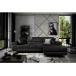 Canapé d'angle convertible ARMEL en tissu velours luxe 5 places, couleur noir, avec coffre, angle droit (vu de face) Canapé d'angle convertible ARMEL en tissu velours luxe 5 places, couleur noir, avec coffre, angle droit (vu de face)