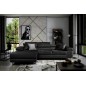 - Canapé d'angle convertible ARMEL en tissu velours luxe 5 places, couleur noir, avec coffre, angle gauche (vu de face)