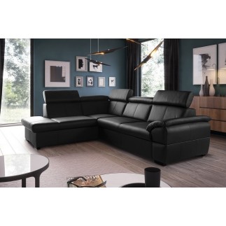 1er paiement de la commande: Canapé d'angle en cuir italien de luxe 5/6 places tonus, noir, angle gauche, 6x sans frais, total d