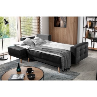 Canapé d'angle convertible ASSIA - en tissu de qualité 5 places, gris foncé, angle gauche (vu de face)