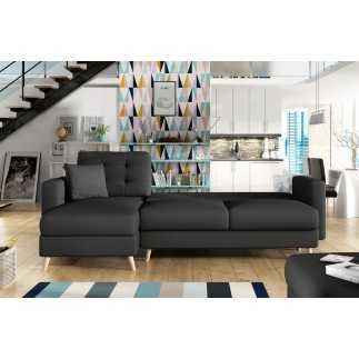 Canapé d'angle convertible ASSIA - en tissu de qualité 5 places, gris foncé, angle gauche (vu de face)
