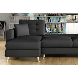 Canapé d'angle convertible ASSIA - en tissu de qualité 5 places, gris foncé, angle gauche (vu de face)