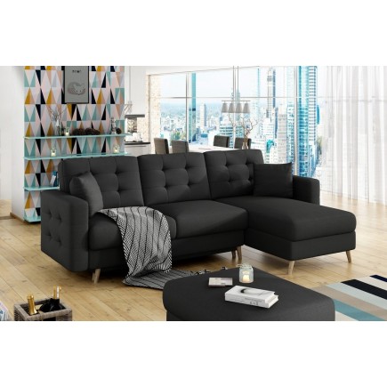 Canapé d'angle convertible ASSIA en tissu de qualité 5 places, gris foncé, angle droit (vu de face)