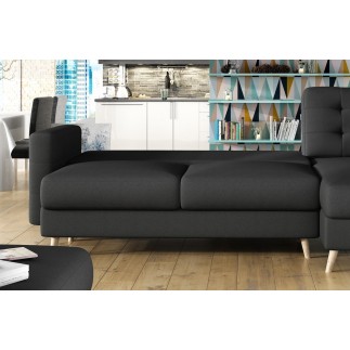 Canapé d'angle convertible ASSIA en tissu de qualité 5 places, gris foncé, angle droit (vu de face)