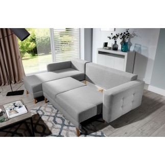 Canapé d'angle convertible ASSIA - en tissu de qualité 5 places, gris, angle gauche (vu de face)