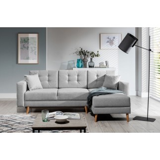 Canapé d'angle convertible ASSIA en tissu de qualité 5 places, gris, angle droit (vu de face)