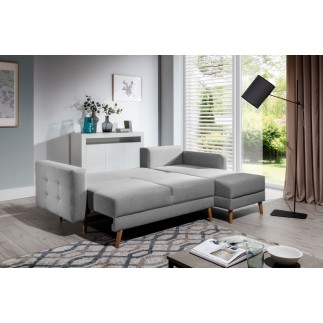 Canapé d'angle convertible ASSIA en tissu de qualité 5 places, gris, angle droit (vu de face)