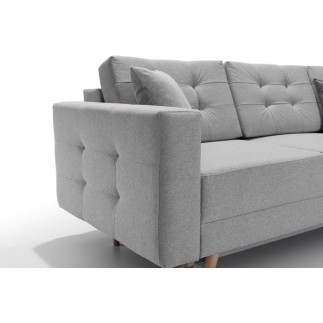 Canapé d'angle convertible ASSIA en tissu de qualité 5 places, gris, angle droit (vu de face)