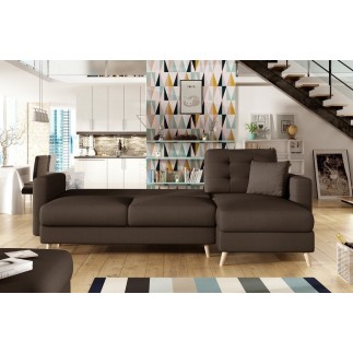 Canapé d'angle convertible ASSIA en tissu de qualité 5 places, marron foncé, angle droit (vu de face)