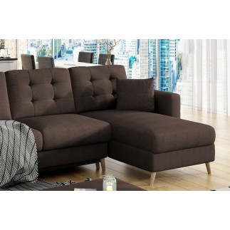 Canapé d'angle convertible ASSIA en tissu de qualité 5 places, marron foncé, angle droit (vu de face)