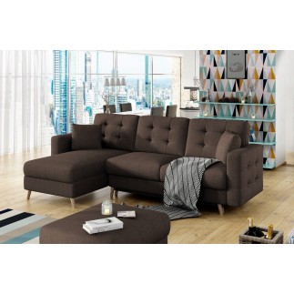 Canapé d'angle convertible ASSIA - en tissu de qualité 5 places, marron foncé, angle gauche (vu de face)