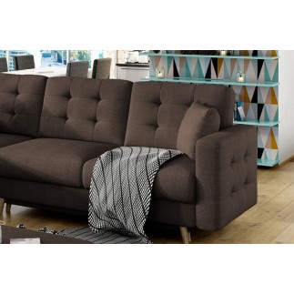 Canapé d'angle convertible ASSIA - en tissu de qualité 5 places, marron foncé, angle gauche (vu de face)