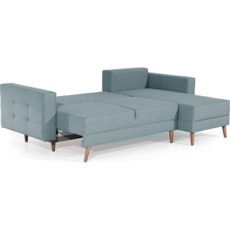 Canapé d'angle convertible ASSIA en tissu de qualité 5 places, bleu, angle droit (vu de face)