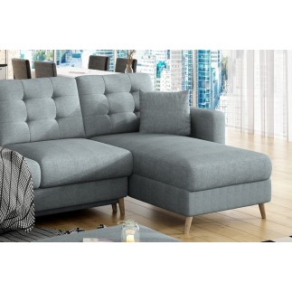 Canapé d'angle convertible ASSIA en tissu de qualité 5 places, bleu, angle droit (vu de face)