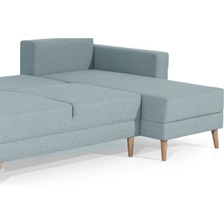 Canapé d'angle convertible ASSIA en tissu de qualité 5 places, bleu, angle droit (vu de face)