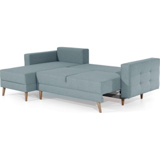 Canapé d'angle convertible ASSIA - en tissu de qualité 5 places, bleu, angle gauche (vu de face)