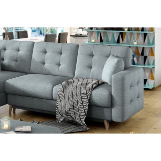 Canapé d'angle convertible ASSIA - en tissu de qualité 5 places, bleu, angle gauche (vu de face)