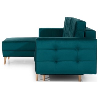 Canapé d'angle convertible - ASSIA VELOURS - en tissu de qualité 5 places, vert, angle gauche (vu de face)