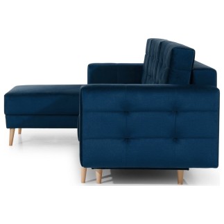 Canapé d'angle convertible ASSIA VELOURS - en tissu de qualité 5 places, bleu foncé, angle gauche (vu de face)