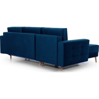 Canapé d'angle convertible ASSIA VELOURS - en tissu de qualité 5 places, bleu foncé, angle gauche (vu de face)