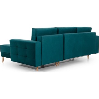 Canapé d'angle convertible ASSIA VELOURS - en tissu de qualité 5 places, vert, angle droit (vu de face)