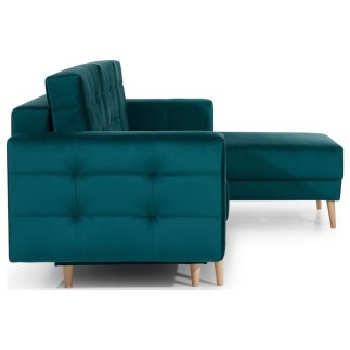 Canapé d'angle convertible ASSIA VELOURS - en tissu de qualité 5 places, vert, angle droit (vu de face)