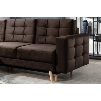 Canapé d'angle convertible ASSIA VELOURS - en tissu de qualité 5 places, marron foncé, angle gauche (vu de face)