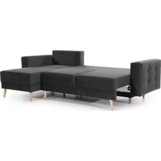 Canapé d'angle convertible ASSIA VELOURS - en tissu de qualité 5 places, gris anthracite, angle gauche (vu de face)