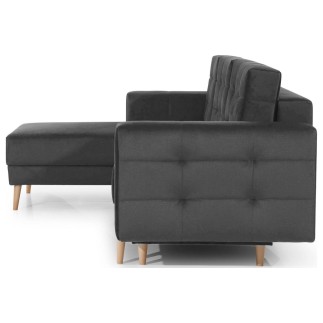 Canapé d'angle convertible ASSIA VELOURS - en tissu de qualité 5 places, gris anthracite, angle gauche (vu de face)