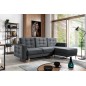 Canapé d'angle convertible ASSIA VELOURS - en tissu de qualité 5 places, gris anthracite, angle droit (vu de face)