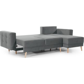 Canapé d'angle convertible ASSIA VELOURS - en tissu de qualité 5 places, gris, angle droit (vu de face)