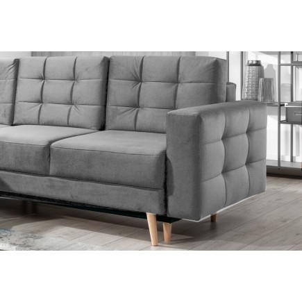 Canapé d'angle convertible - ASSIA VELOURS - en tissu de qualité 5 places, gris, angle gauche (vu de face)