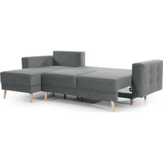 Canapé d'angle convertible - ASSIA VELOURS - en tissu de qualité 5 places, gris, angle gauche (vu de face)