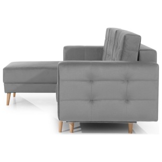 Canapé d'angle convertible - ASSIA VELOURS - en tissu de qualité 5 places, gris, angle gauche (vu de face)