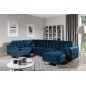 Canapé panoramique convertible - ASMA VELOURS - en tissu de qualité 5 places, bleu foncé, méridienne à droite et angle à gauche Canapé panoramique convertible - ASMA VELOURS - en tissu de qualité 5 places, bleu foncé, méridienne à droite et angle à gauche