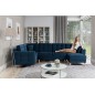 Canapé panoramique convertible - ASMA VELOURS - en tissu de qualité 5 places, bleu foncé, méridienne à droite et angle à gauche Canapé panoramique convertible - ASMA VELOURS - en tissu de qualité 5 places, bleu foncé, méridienne à droite et angle à gauche