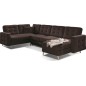 Canapé panoramique convertible - ASMA VELOURS - en tissu de qualité 5 places, marron foncé, méridienne à droite et angle à gauch Canapé panoramique convertible - ASMA VELOURS - en tissu de qualité 5 places, marron foncé, méridienne à droite et angle à gauch