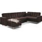 Canapé panoramique convertible - ASMA VELOURS - en tissu de qualité 5 places, marron foncé, méridienne à gauche et angle à droit Canapé panoramique convertible - ASMA VELOURS - en tissu de qualité 5 places, marron foncé, méridienne à gauche et angle à droit