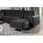 Canapé panoramique convertible - ASMA VELOURS - en tissu de qualité 5 places, gris anthracite, méridienne à droite et angle à ga Canapé panoramique convertible - ASMA VELOURS - en tissu de qualité 5 places, gris anthracite, méridienne à droite et angle à ga