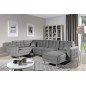 Canapé panoramique convertible - ASMA VELOURS - en tissu de qualité 5 places, gris, méridienne à droite et angle à gauche (vu de Canapé panoramique convertible - ASMA VELOURS - en tissu de qualité 5 places, gris, méridienne à droite et angle à gauche (vu de