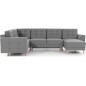 Canapé panoramique convertible - ASMA VELOURS - en tissu de qualité 5 places, gris, méridienne à droite et angle à gauche (vu de Canapé panoramique convertible - ASMA VELOURS - en tissu de qualité 5 places, gris, méridienne à droite et angle à gauche (vu de